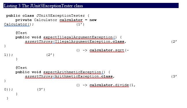 Listing 3. The JUnit5ExceptionTester class